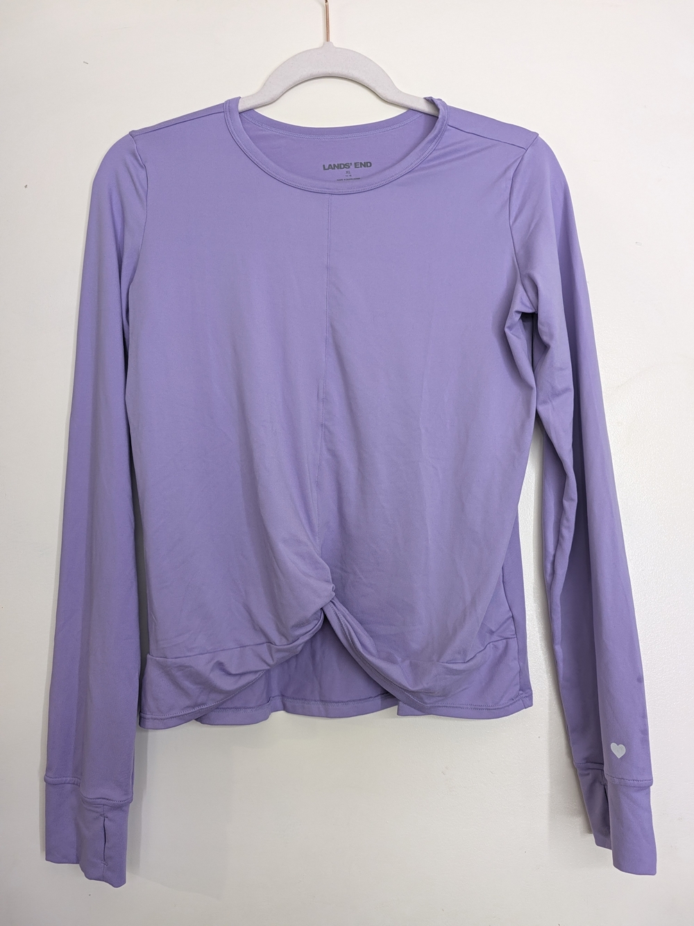 Lands' End Lavender Twist-Front Long Sleeve Activewear Tee